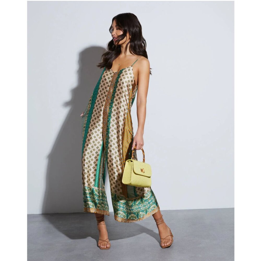 Dress Forum Green & Gold Printed Ankle Jumpsuit